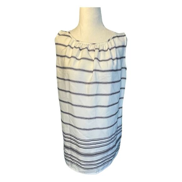 Loft Button Back High Neck Blouse White Black Striped Print Sleeveless Top XS - Picture 1 of 6